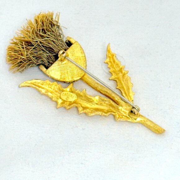 Rare Cadoro "Thistle" Brooch/Pin Gold Tone w/Clear Rhinestones - Signed - Picture 6 of 7